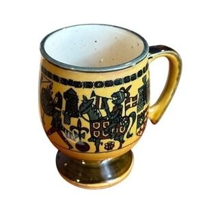 VTG Medieval Stoneware Goblet Mug Knight & Castle Scandinavian Pottery European